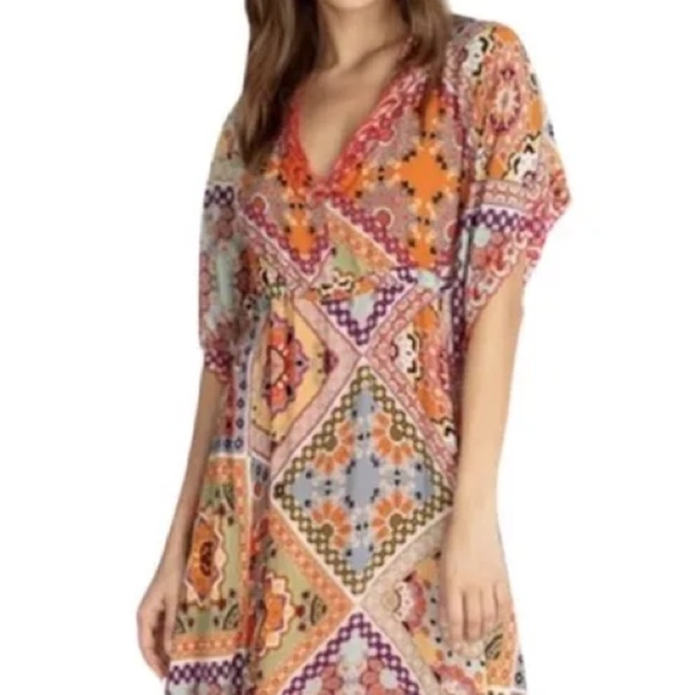 Johnny Was Patchwork-Print V-Neck Maxi Dress in Orange, Pink, Purple